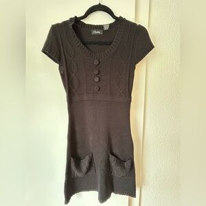Chic Black Knit Dress with Button Detail
